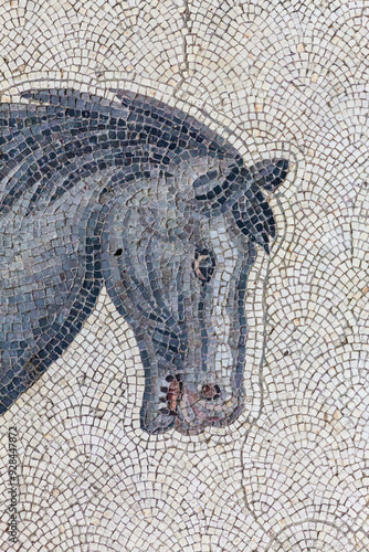 Byzantine mosaic of horse from Justinian period in Istanbul, showcasing detailed craftsmanship and historical significance photo