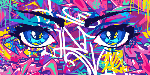 Modern Abstract Urban Futuristic Street Art Graffiti Style Background With Big Eyes Illustration