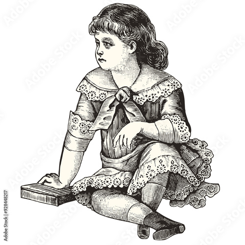 Foto Girl Vintage engraved illustration isolated on transparent background