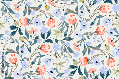 
Cute feminine watercolor seamless pattern with wildflowers.hand drawn, not AI