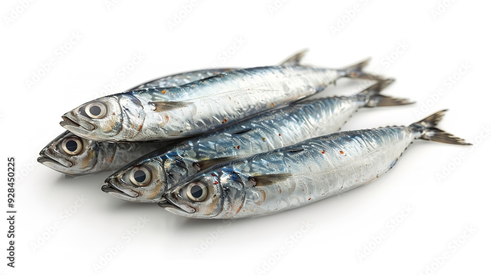 Three fish sitting with dill, white surface Three fish sitting with dill, white surface