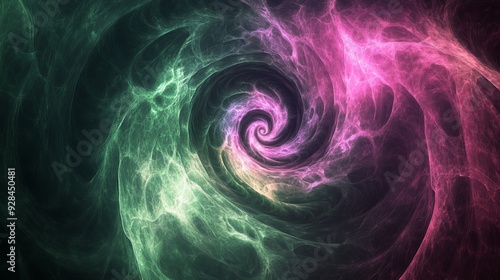 Swirling colorful fractal pattern with green and pink hues