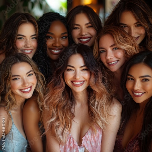 A stunning, diverse group of beautiful women from different races come together to create a vibrant portrait of strength and joy, Generative AI