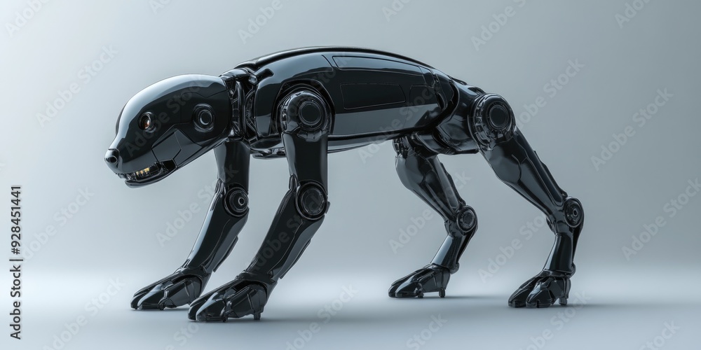 Fototapeta premium Black Robot Dog Standing Up