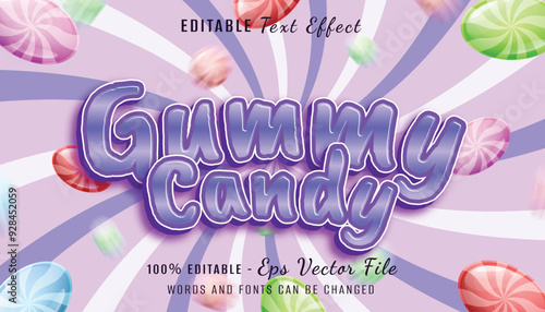 gummy candy 3d text effect design with lolipop background