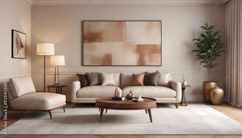 3d rendering of a luxury and modern living room showcasing a beige leather sofa, 3d rendering of a luxury and modern living room showcasing a beige leather sofa,