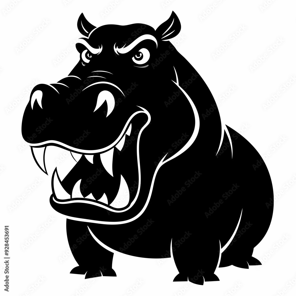 Fototapeta premium A angry hippopotamus black vector silhouette
