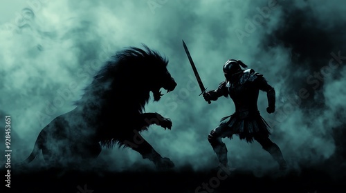 Obraz na płótnie gladiator vs lion in action