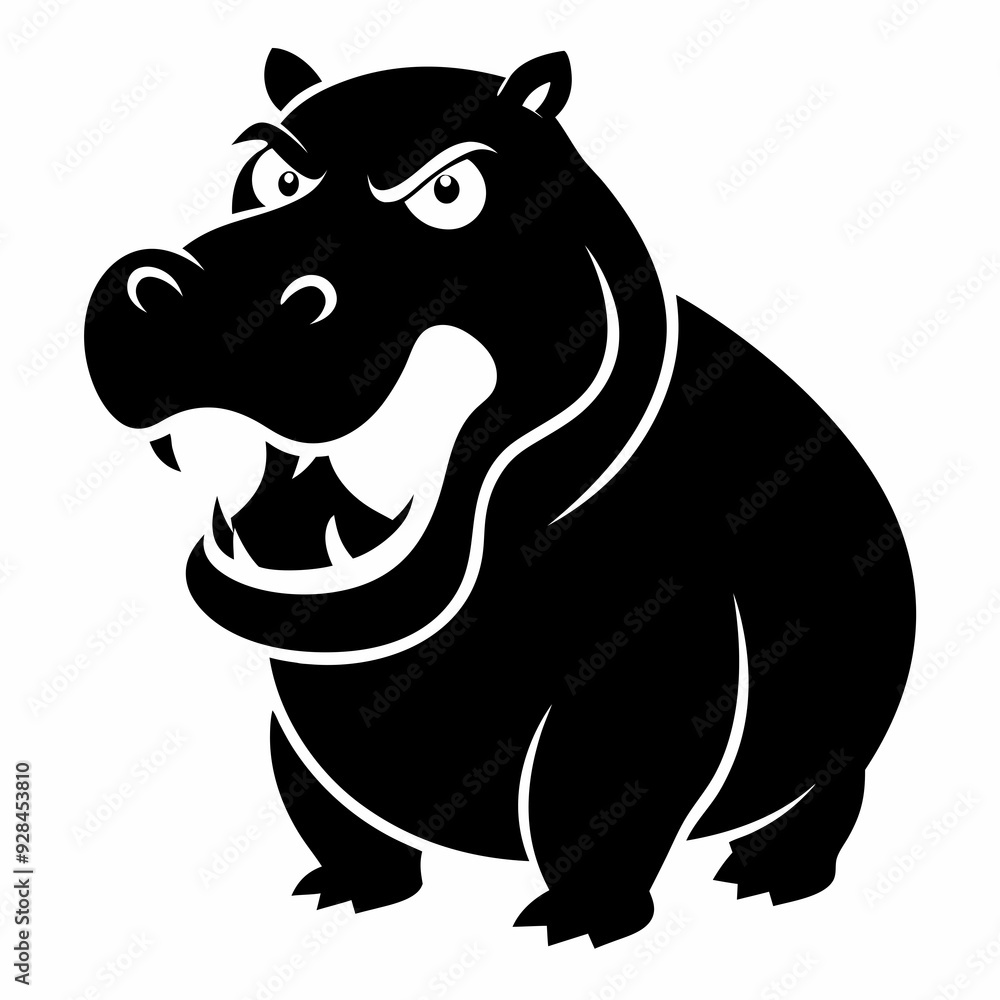 Fototapeta premium A angry hippopotamus black vector silhouette
