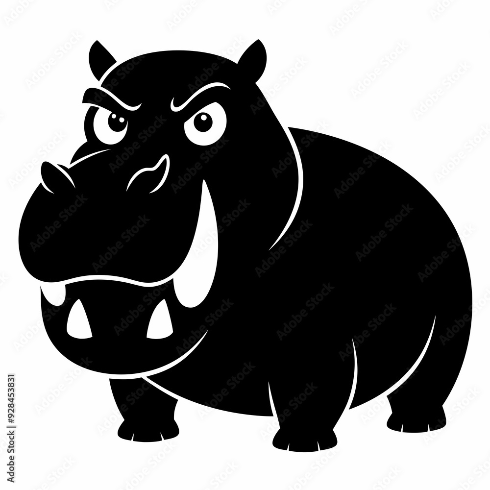 Obraz premium A angry hippopotamus black vector silhouette