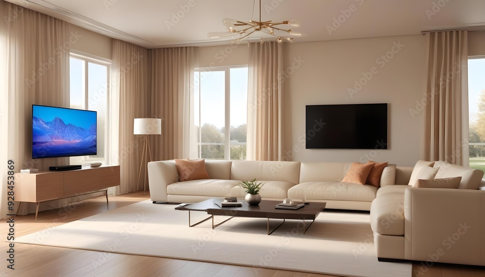 3d rendering of a luxury and modern living room showcasing a beige leather sofa, 3d rendering of a luxury and modern living room showcasing a beige leather sofa,