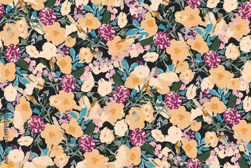 Abstract floral seamless pattern. Bright colors, gouache painting.hand drawn, not AI