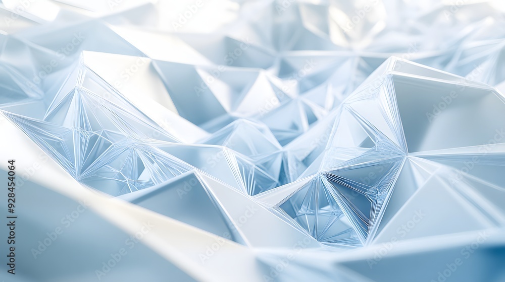 55. Futuristic 3D design with interconnected shapes and sleek gradients forming an abstract geometric pattern on white.