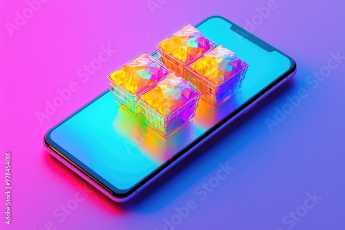 Wallpaper Mural A vibrant image showcasing colorful ice cubes on a smartphone, representing modern technology and creative design. Torontodigital.ca