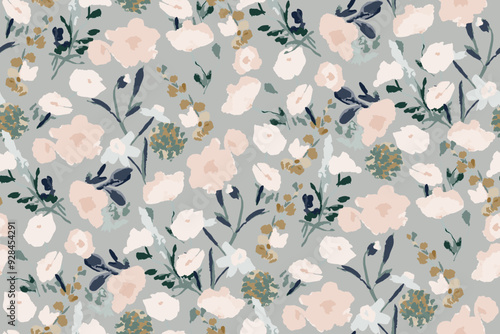 Abstract floral seamless pattern. Bright colors, gouache painting.hand drawn, not AI