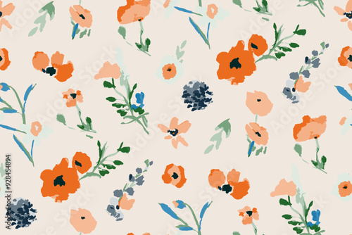 Cute feminine watercolor seamless pattern with wildflowers.hand drawn, not AI