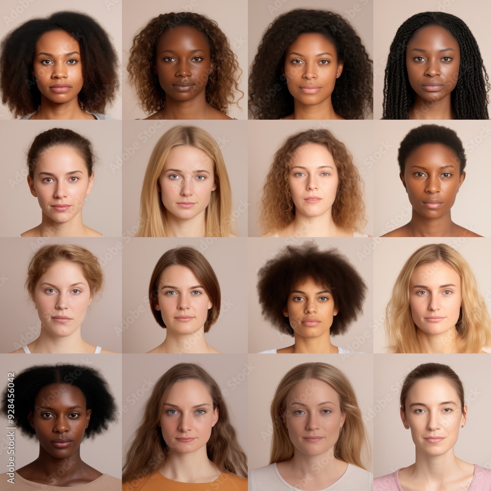 Diversity, equity and inclusion in model management. Interracial richness in modelling agency. Beauty of black and white woman. African American and Caucasian. 16 female models of different ethnicity Diversity, equity and inclusion in model management. Interracial richness in modelling agency. Beauty of black and white woman. African American and Caucasian. 16 female models of different ethnicity