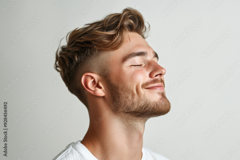 Obraz premium A close up of a man's face with his eyes closed