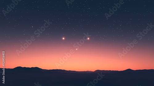 Silhouetted Mountains Against a Starry Twilight Sky