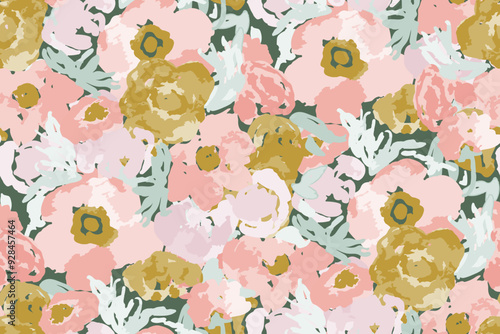 Abstract floral seamless pattern. Bright colors, gouache painting.hand drawn, not AI