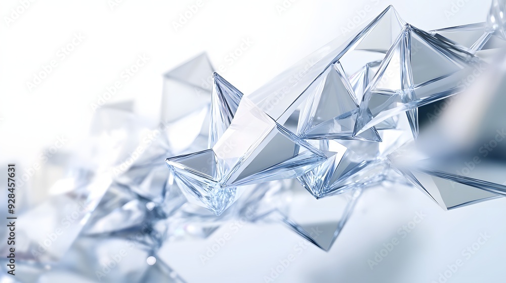 Fototapeta premium 64. Futuristic 3D design featuring floating prisms and interconnected geometric shapes forming an abstract pattern on white.