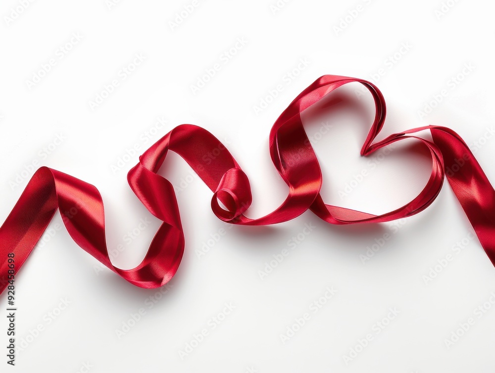 Vibrant Red Heart Ribbon for Valentine's Day Celebration Against White Background Vibrant Red Heart Ribbon for Valentine's Day Celebration Against White Background