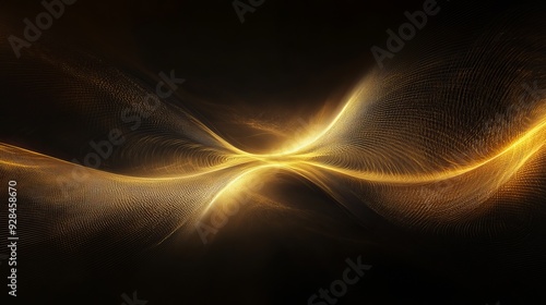 Abstract golden waves flowing through a dark background