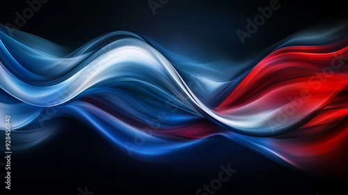 Abstract wavy lines in red, white, and blue against a dark background