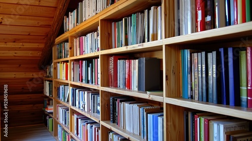 Bookshelf with various books.