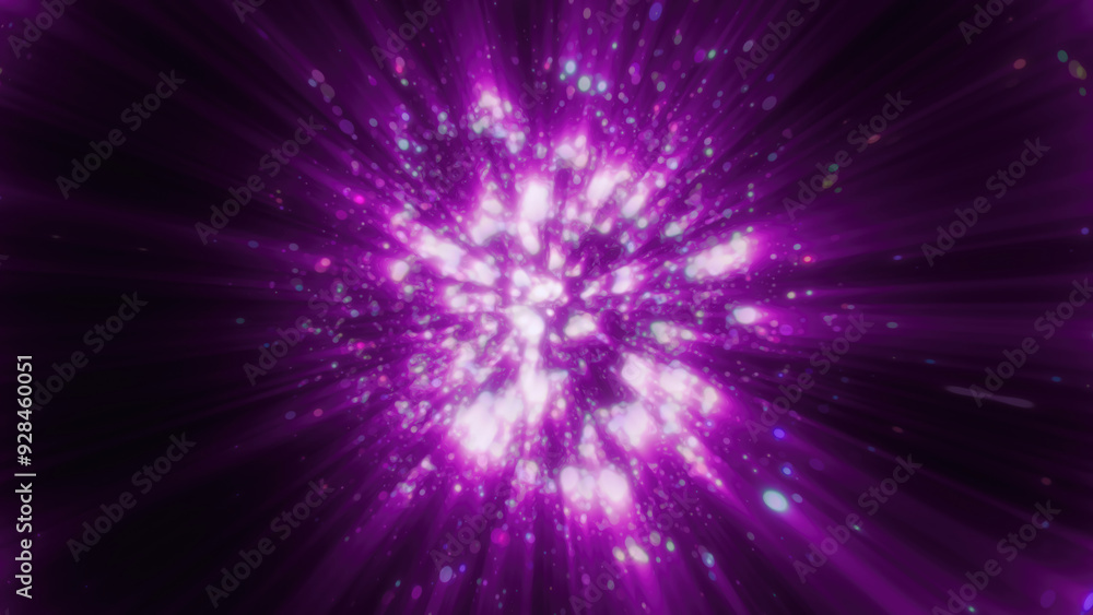 Abstract purple glowing energy molecule sphere nucleus atom round background with flying blurred dots bokeh particles Abstract purple glowing energy molecule sphere nucleus atom round background with flying blurred dots bokeh particles