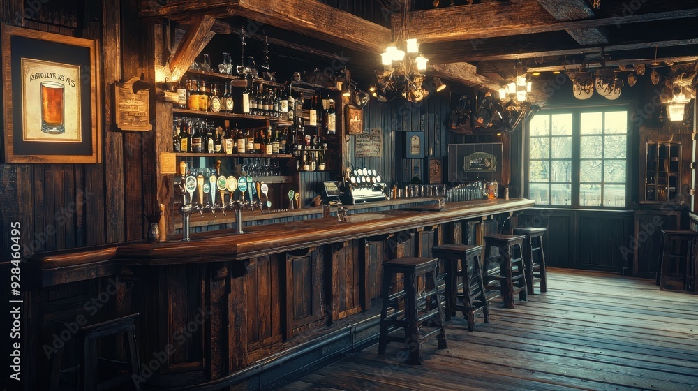 Traditional Irish Pub Interior with Bar Counter and Stools. Traditional Irish Pub Interior with Bar Counter and Stools.