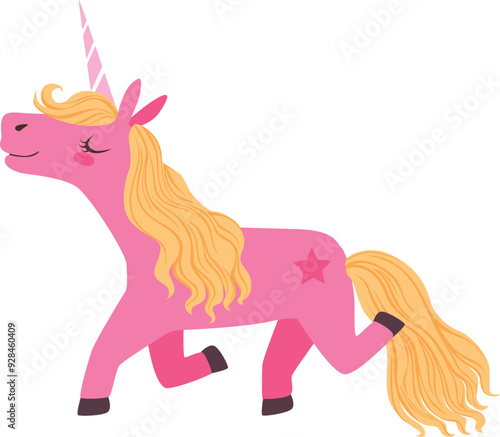 Pink unicorn character. Magic creature. Fairytale horse