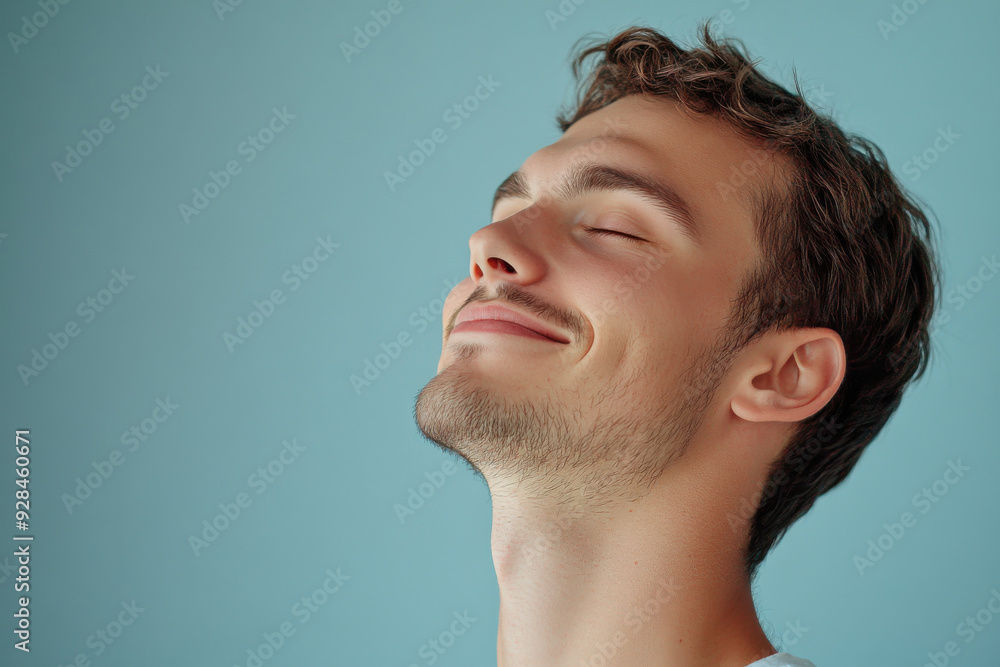 Fototapeta premium A close up of a man's face with his eyes closed