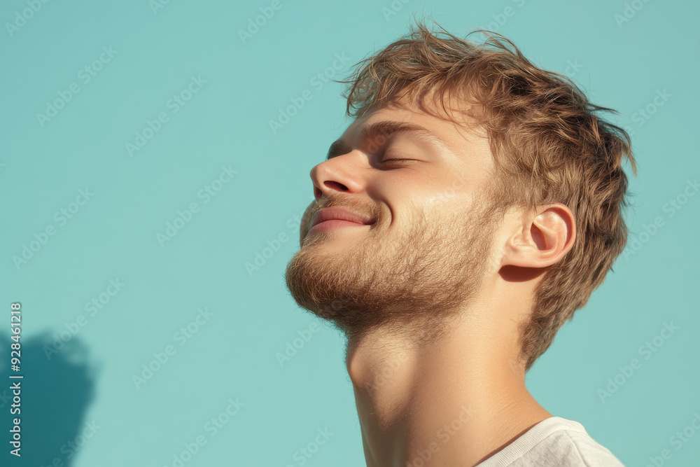 Obraz premium A close up of a man's face with his eyes closed