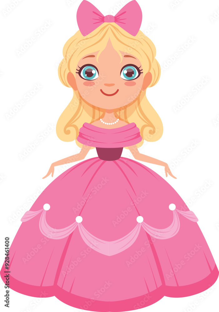 Cute girl in pink dress. Cartoon fairytale character Cute girl in pink dress. Cartoon fairytale character