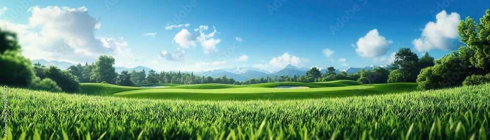 Lush green landscape under a bright blue sky, showcasing a serene environment with gentle hills and clouds. Lush green landscape under a bright blue sky, showcasing a serene environment with gentle hills and clouds.