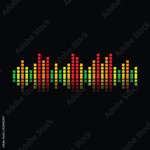 Sound Waveform with Reflection on Black. Recording audio and entertainment media industry