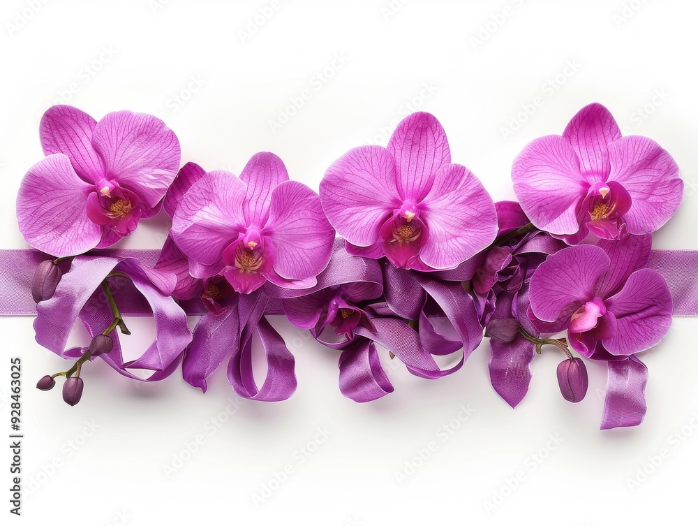 A purple orchid ribbon for Buddha's Birthday isolated on white background A purple orchid ribbon for Buddha's Birthday isolated on white background