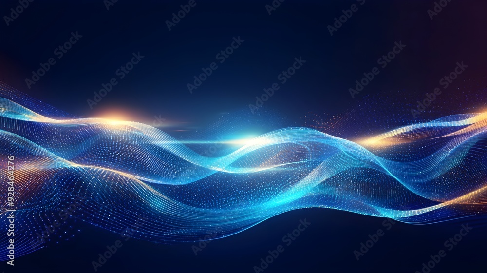 Abstract Blue and Gold Waves, Digital Background Abstract Blue and Gold Waves, Digital Background