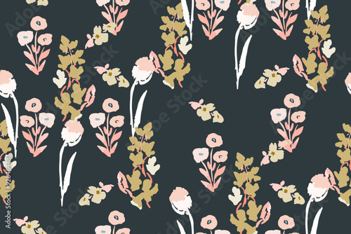 Abstract floral seamless pattern. Bright colors, gouache painting.hand drawn, not AI