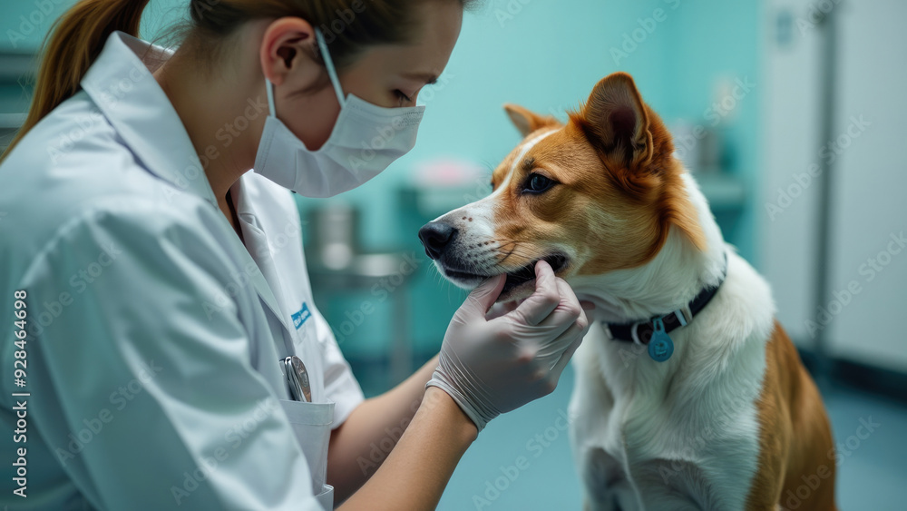 A veterinarian, wearing gloves and medical attire, is gently examining a dog in a clinical setting, emphasizing veterinary care, animal health, and the bond between pets and humans. A veterinarian, wearing gloves and medical attire, is gently examining a dog in a clinical setting, emphasizing veterinary care, animal health, and the bond between pets and humans.