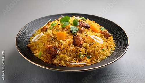 delicious spicy biryani with aromatic herbs and tender meat