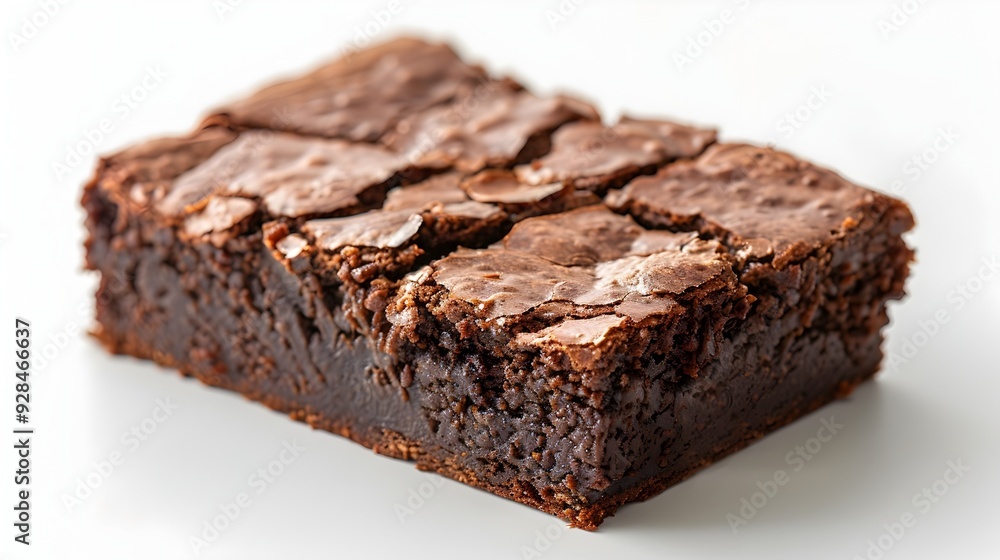 Decadent Chocolate Brownie with Glossy Top and Fudgy Center on White Background Decadent Chocolate Brownie with Glossy Top and Fudgy Center on White Background