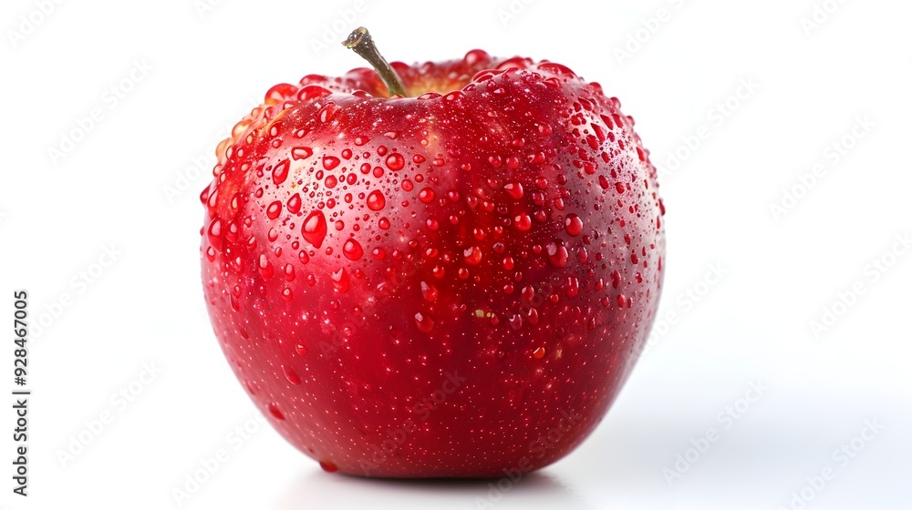 Bright Red Fresh Apple on White Background Snack or Dessert Concept Bright Red Fresh Apple on White Background Snack or Dessert Concept