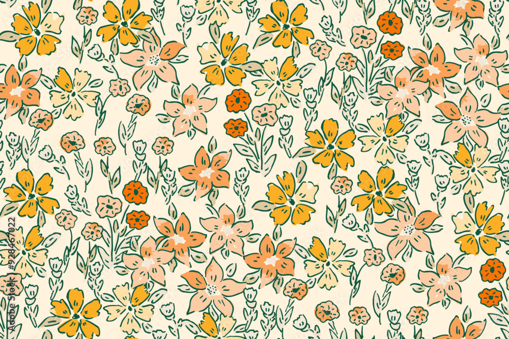 Obraz premium Cute hand drawn feminine watercolor seamless pattern with wildflowers.
