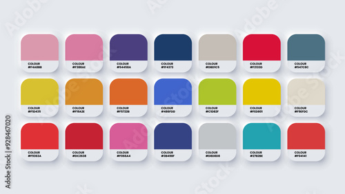 Color Palette, Colour Swatches in RGB, HEX Colors, Bright Colour in HEX Codes Catalog, Paint Palette, Colorful Tones