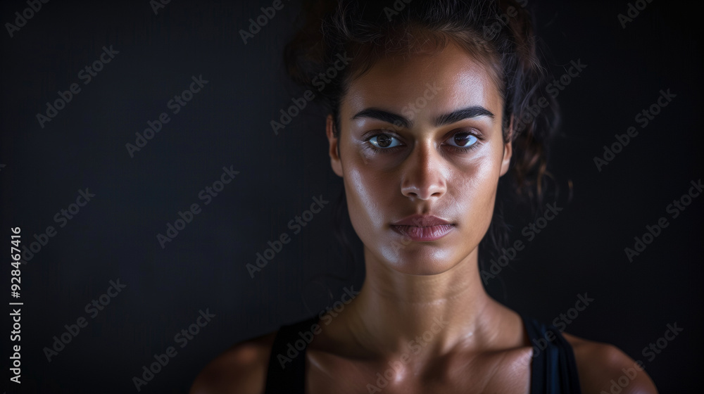 Intense Portrait of a Woman with a Focused Gaze Intense Portrait of a Woman with a Focused Gaze