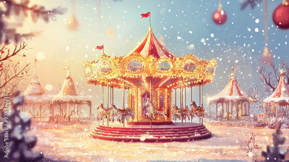 Obraz premium Detailed illustration of a charming old carousel with large