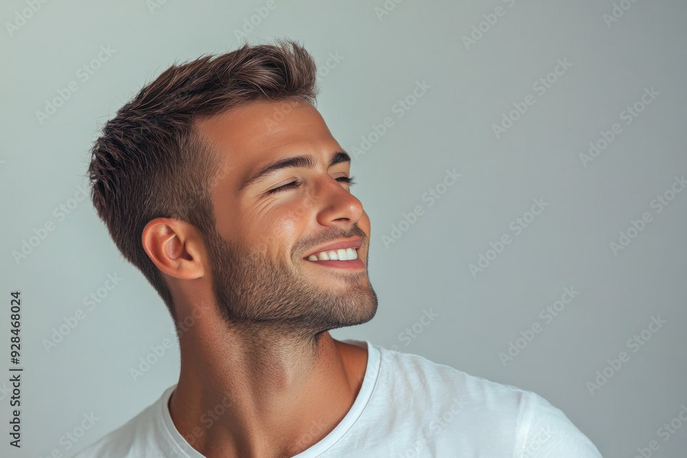 Obraz premium A close up of a man's face with his eyes closed