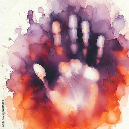 2 Photogram Watercolor A ghostly handprint emerges from a waterc photo